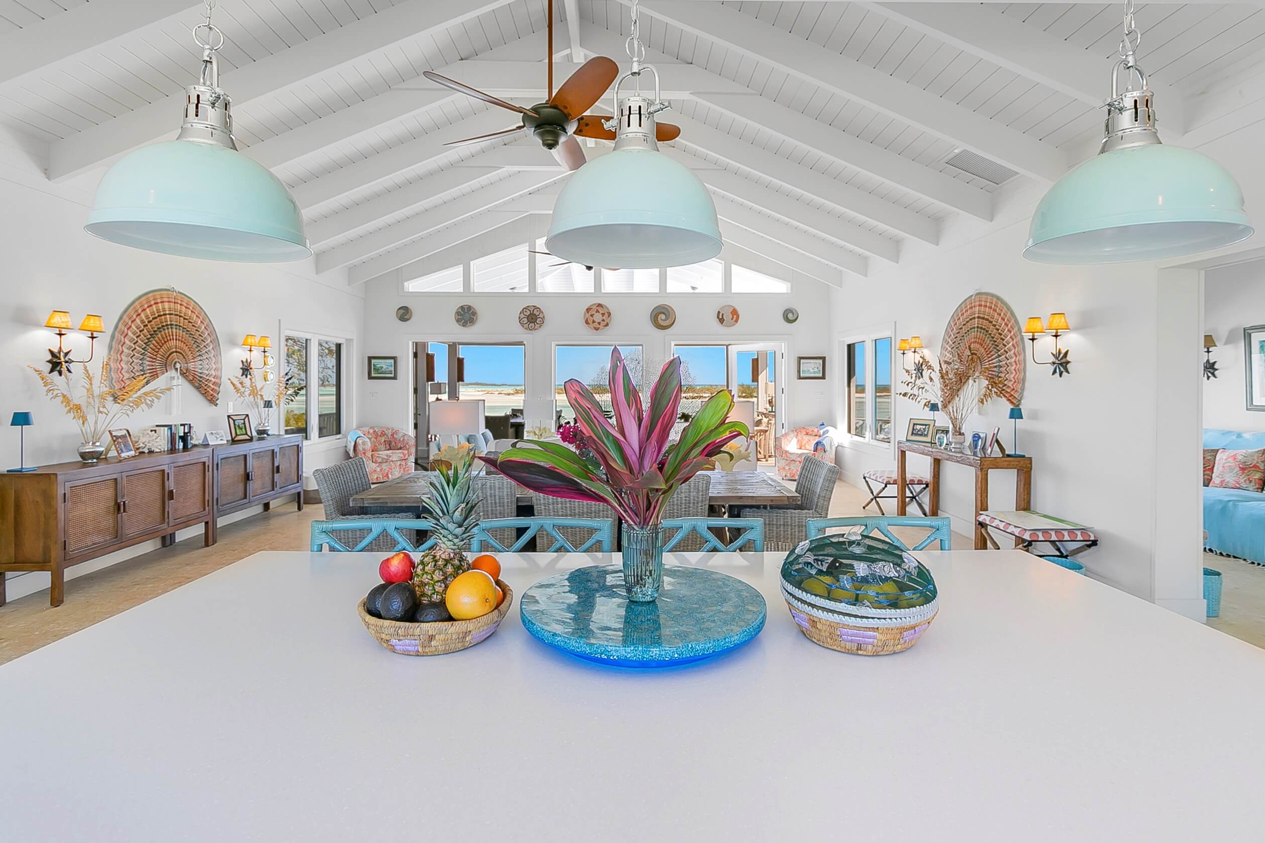 Kitchen view in livingroom Bahari house Great Exuma Bahamas